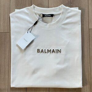 BALMAIN MEN'S WHITE BASIC COTTON T-SHIRT LARGE SIZE